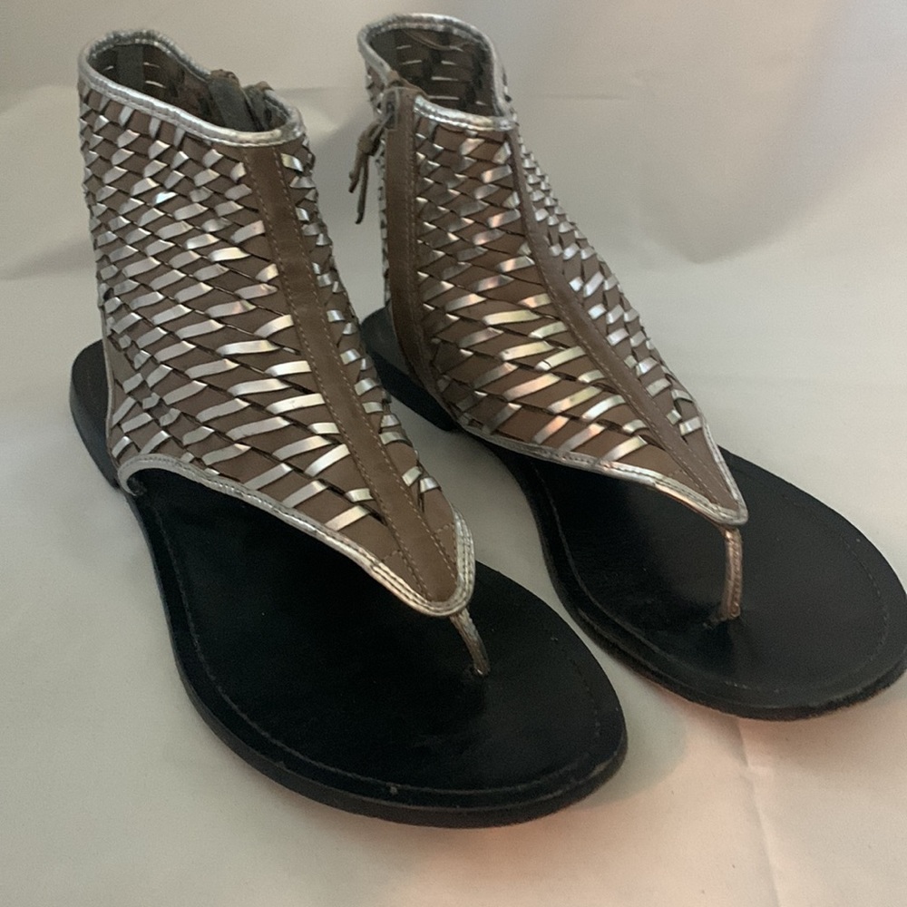 Cole Haan Silver and Black Woven Sandals